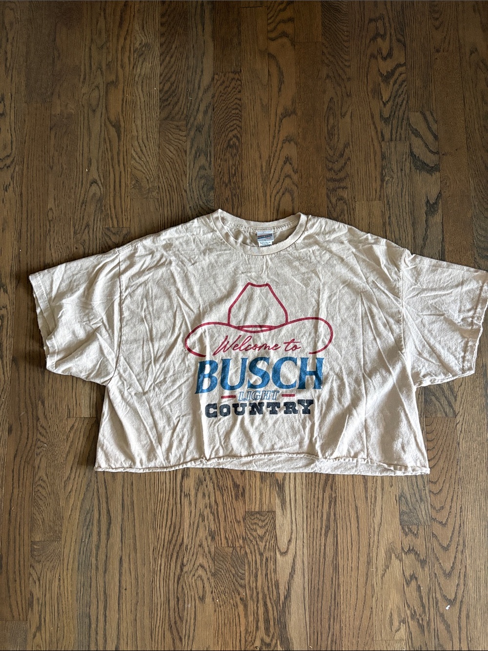 Busch Light Country Crop Tee - Cream with Red & Blue Graphic